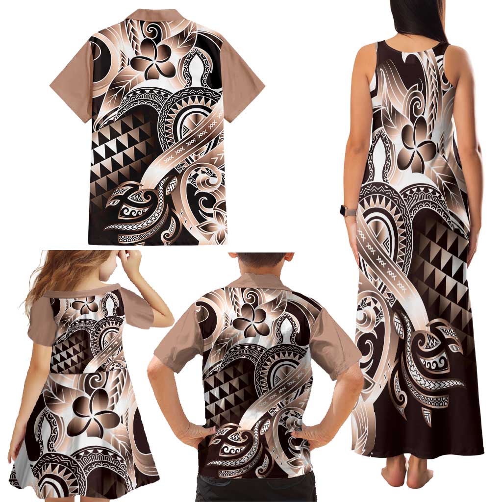 Aloha Mocha Mousse Tribal Honu Tattoo Family Matching Tank Maxi Dress and Hawaiian Shirt