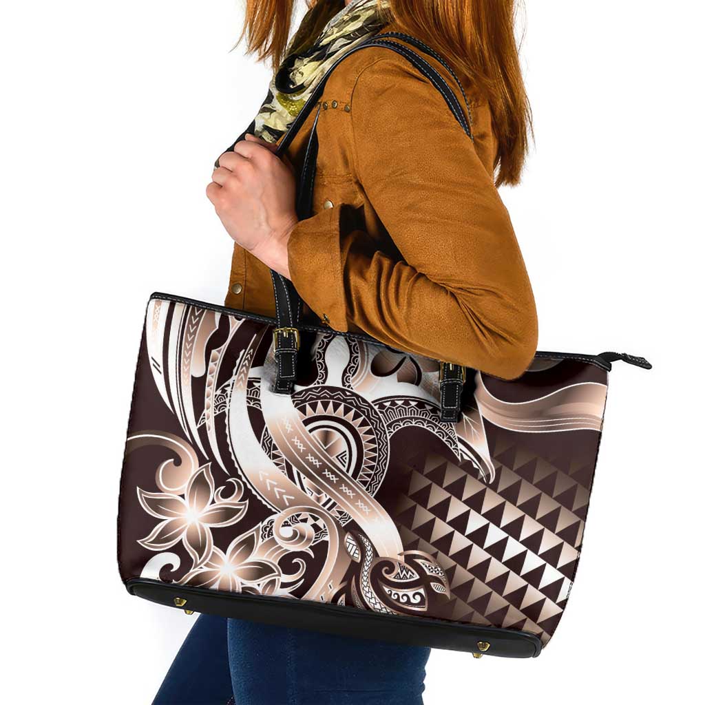 Aloha Mocha Mousse Tribal Honu Tattoo Leather Tote Bag LT9 Mocha Mousse - Polynesian Pride