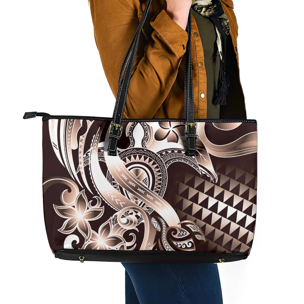 Aloha Mocha Mousse Tribal Honu Tattoo Leather Tote Bag LT9 - Polynesian Pride
