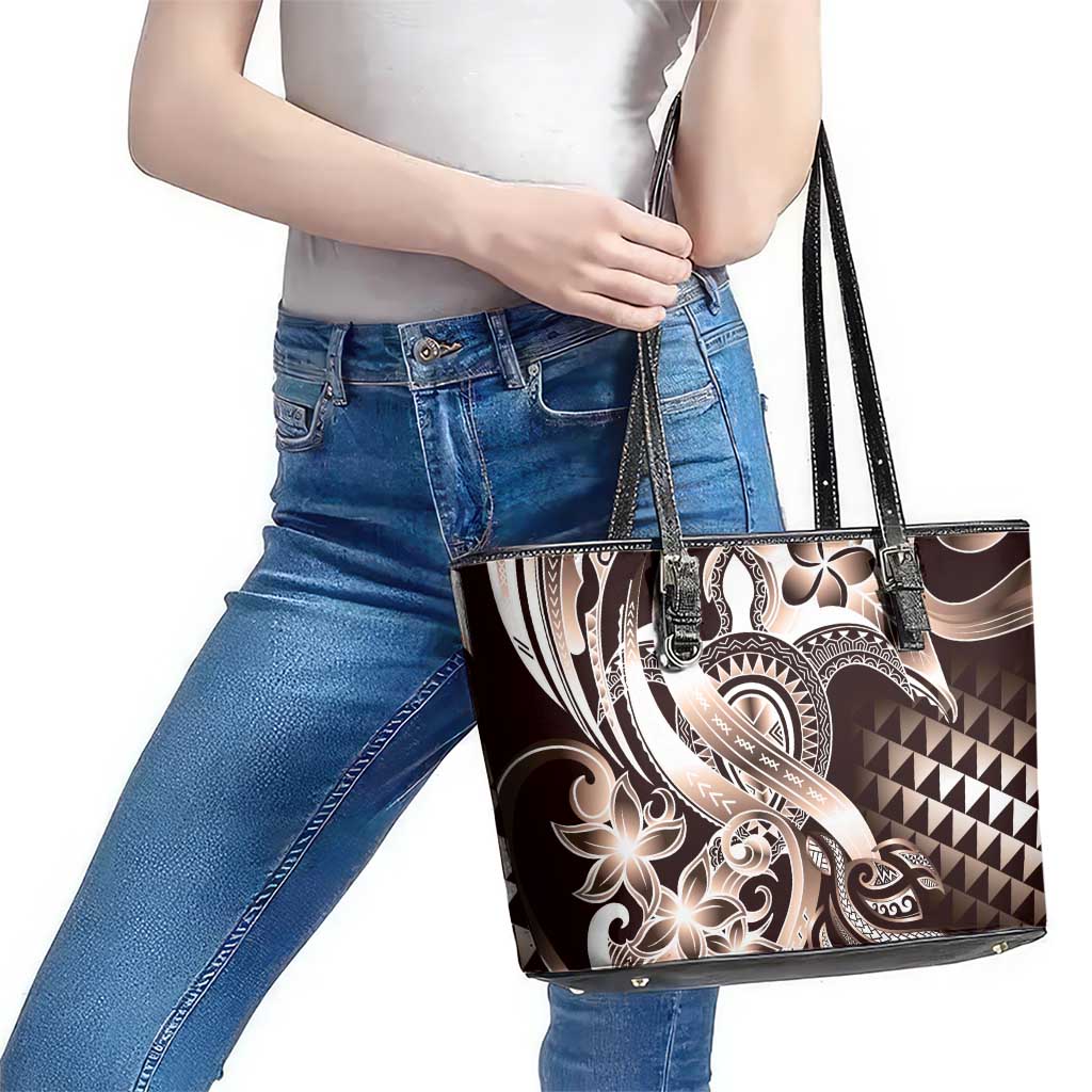 Aloha Mocha Mousse Tribal Honu Tattoo Leather Tote Bag LT9 - Polynesian Pride