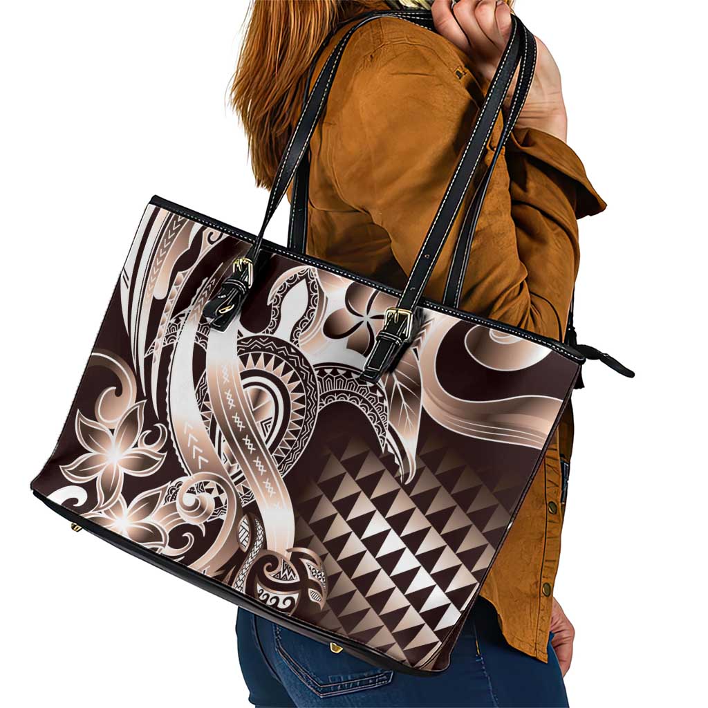 Aloha Mocha Mousse Tribal Honu Tattoo Leather Tote Bag LT9 - Polynesian Pride