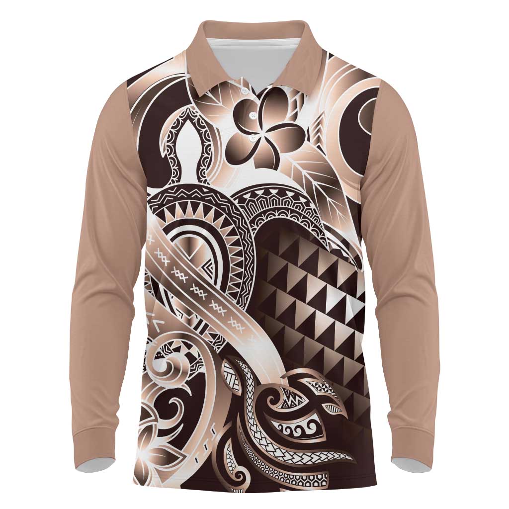 Aloha Mocha Mousse Tribal Honu Tattoo Long Sleeve Polo Shirt