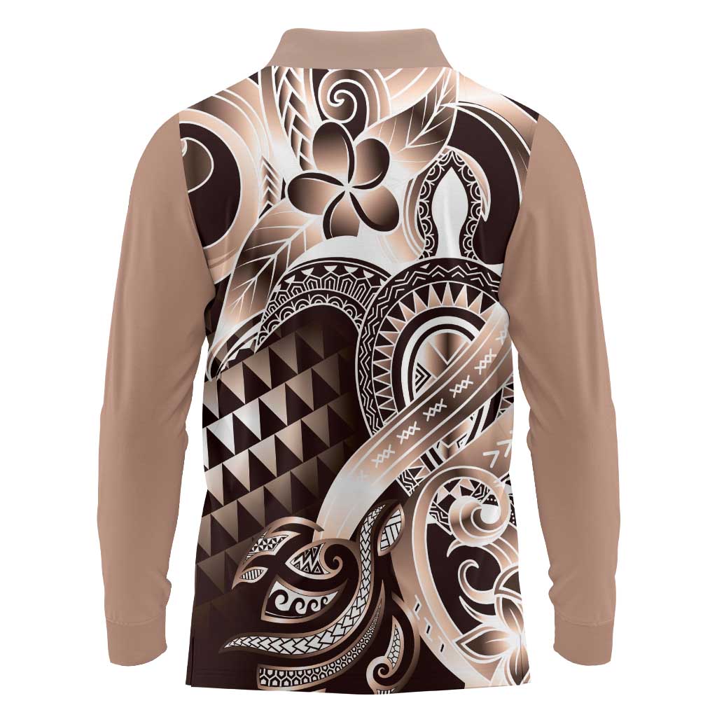 Aloha Mocha Mousse Tribal Honu Tattoo Long Sleeve Polo Shirt