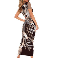 Aloha Mocha Mousse Tribal Honu Tattoo Short Sleeve Bodycon Dress