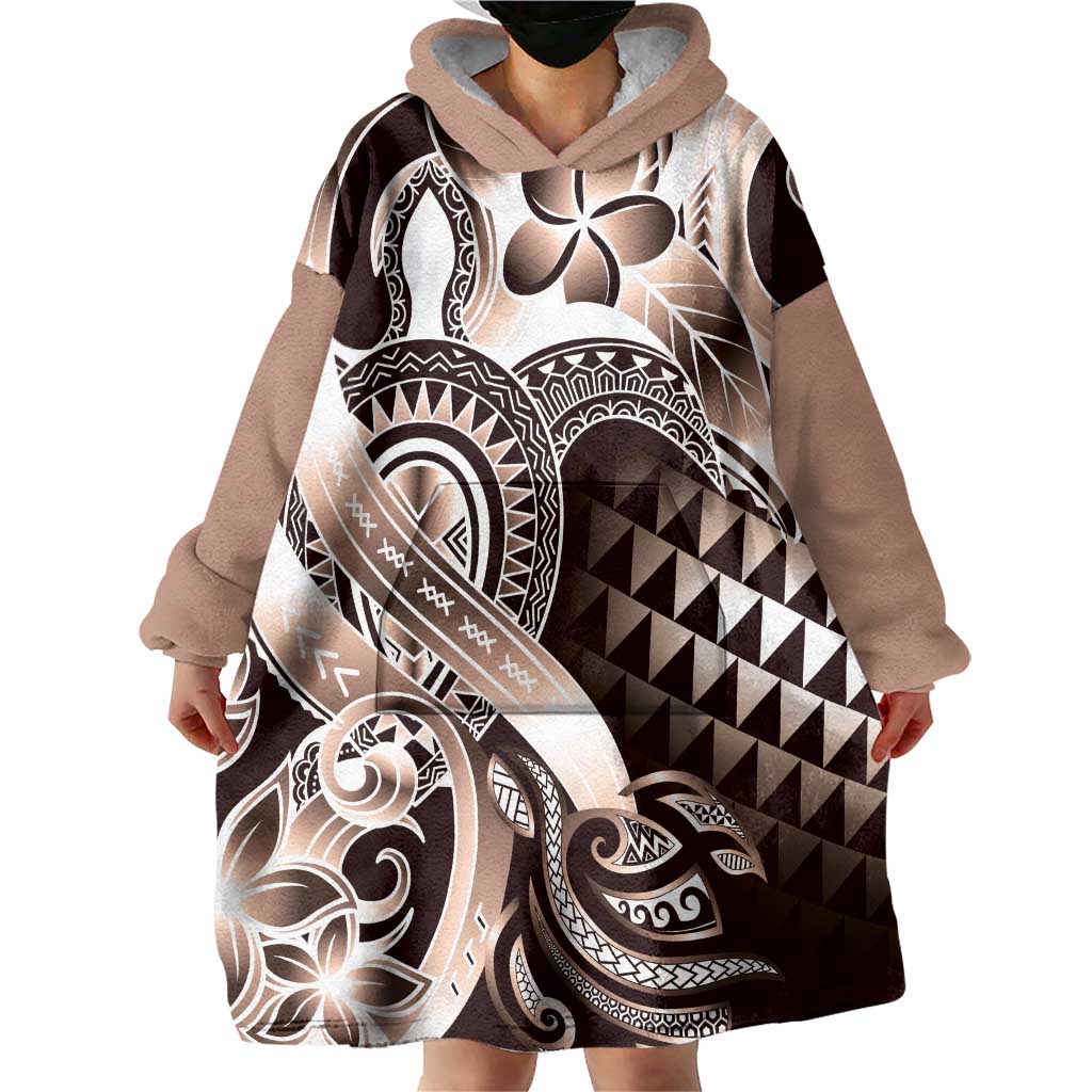Aloha Mocha Mousse Tribal Honu Tattoo Wearable Blanket Hoodie LT9 - Polynesian Pride