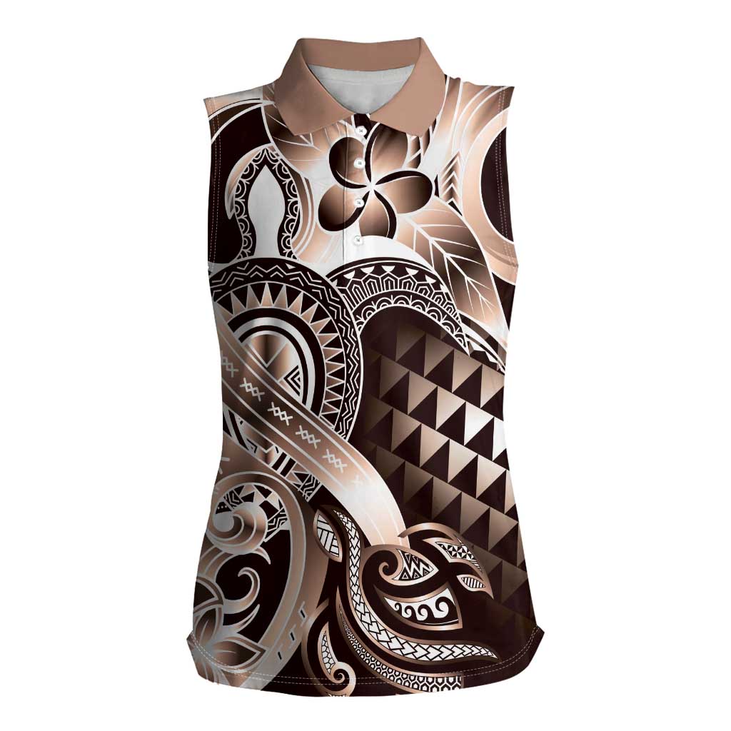 Aloha Mocha Mousse Tribal Honu Tattoo Women Sleeveless Polo Shirt
