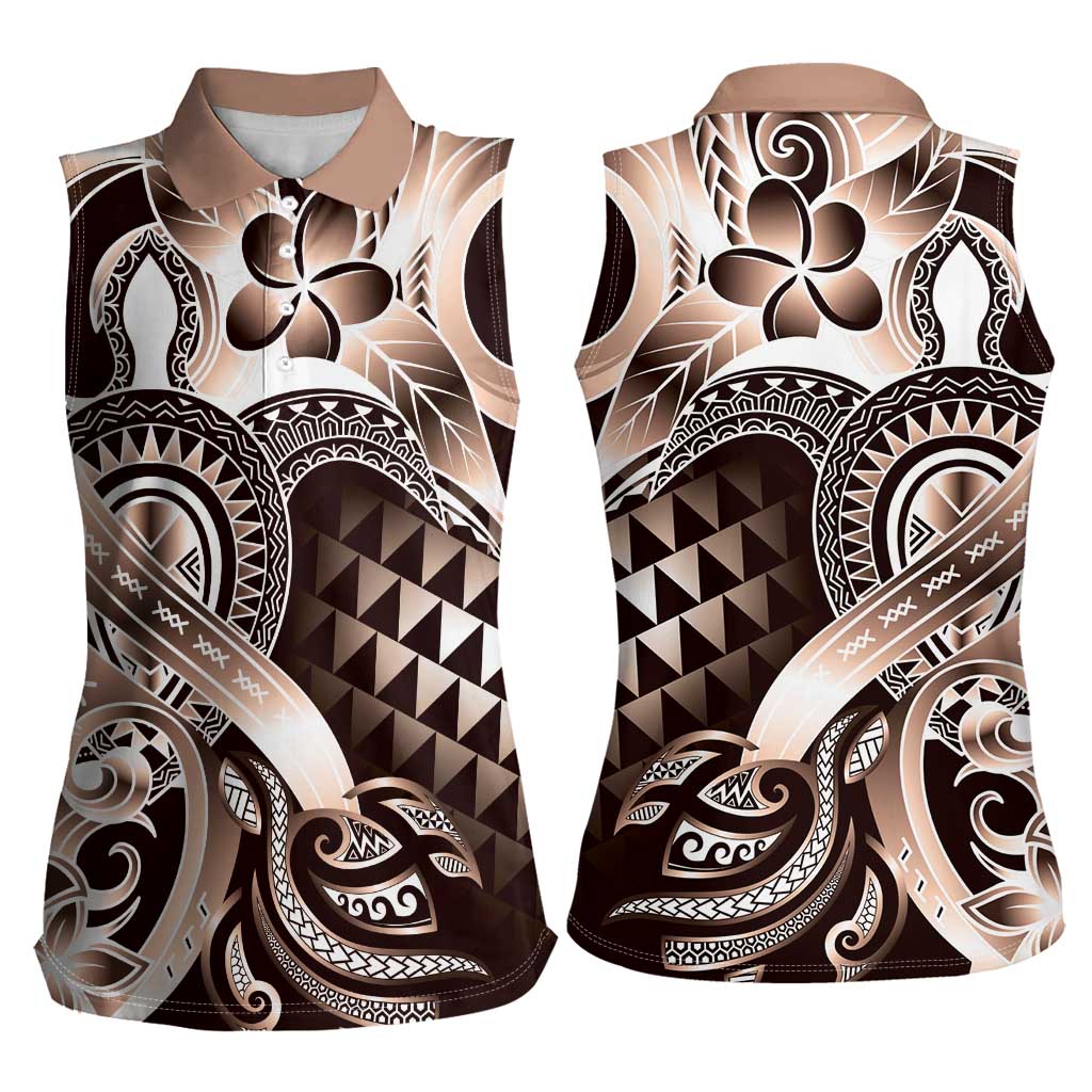 Aloha Mocha Mousse Tribal Honu Tattoo Women Sleeveless Polo Shirt