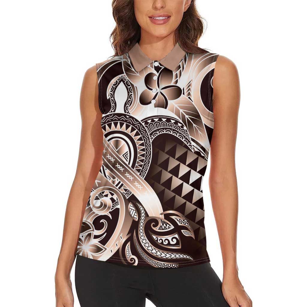 Aloha Mocha Mousse Tribal Honu Tattoo Women Sleeveless Polo Shirt