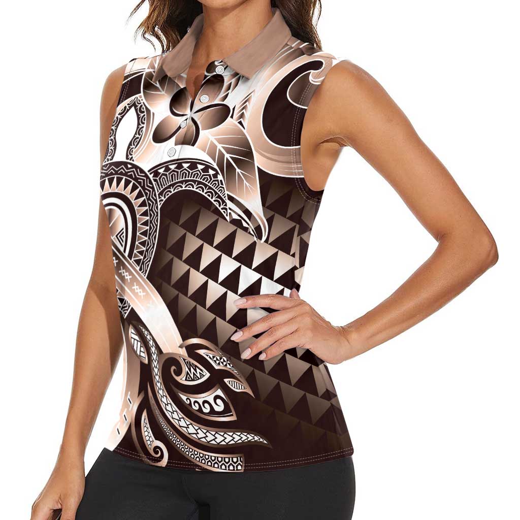 Aloha Mocha Mousse Tribal Honu Tattoo Women Sleeveless Polo Shirt