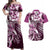 Aloha Pink Tribal Honu Tattoo Couples Matching Off Shoulder Maxi Dress and Hawaiian Shirt