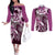 Aloha Pink Tribal Honu Tattoo Couples Matching Off The Shoulder Long Sleeve Dress and Long Sleeve Button Shirt