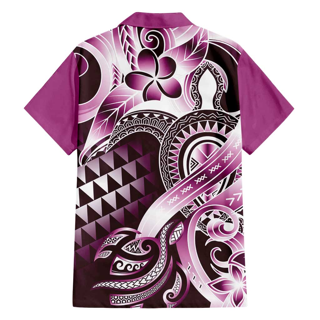 Aloha Pink Tribal Honu Tattoo Family Matching Long Sleeve Bodycon Dress and Hawaiian Shirt