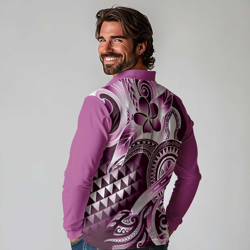Aloha Pink Tribal Honu Tattoo Long Sleeve Polo Shirt