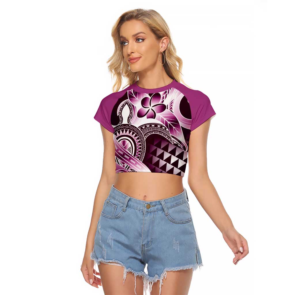 Aloha Pink Tribal Honu Tattoo Raglan Cropped T Shirt LT9 Female Pink - Polynesian Pride