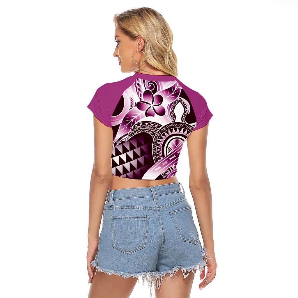 Aloha Pink Tribal Honu Tattoo Raglan Cropped T Shirt LT9 - Polynesian Pride