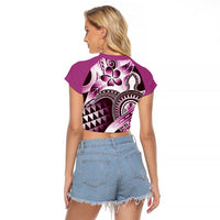 Aloha Pink Tribal Honu Tattoo Raglan Cropped T Shirt LT9 - Polynesian Pride