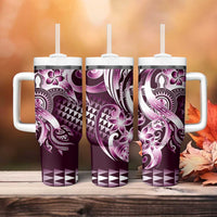 Aloha Pink Tribal Honu Tattoo Tumbler With Handle LT9 - Polynesian Pride