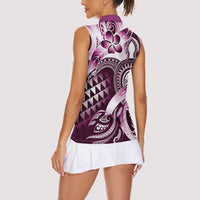 Aloha Pink Tribal Honu Tattoo Women Sleeveless Polo Shirt