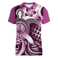 Aloha Pink Tribal Honu Tattoo Women V-Neck T-Shirt LT9 Female Pink - Polynesian Pride