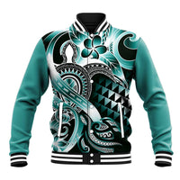 Aloha Turquoise Tribal Honu Tattoo Baseball Jacket LT9 Unisex Turquoise - Polynesian Pride