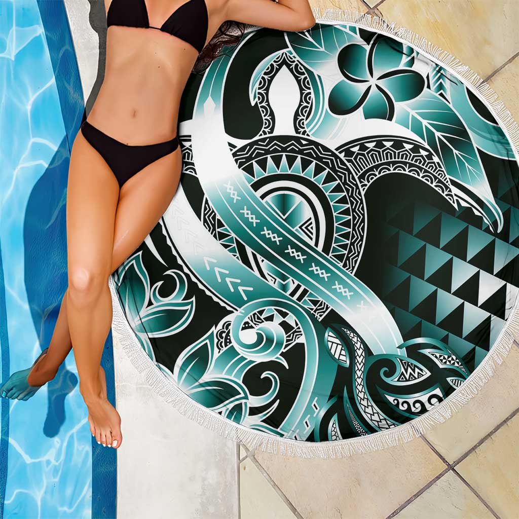 Aloha Turquoise Tribal Honu Tattoo Beach Blanket LT9 - Polynesian Pride