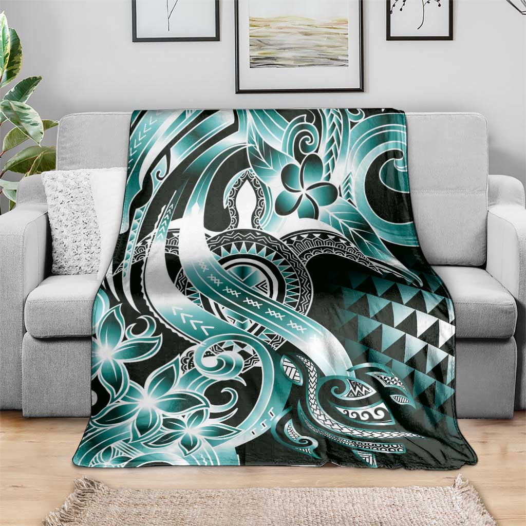 Aloha Turquoise Tribal Honu Tattoo Blanket LT9 - Polynesian Pride