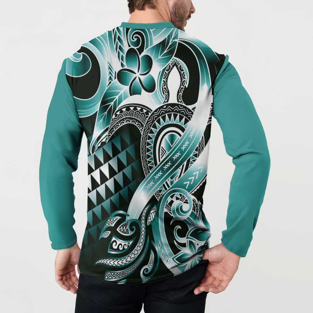 Aloha Turquoise Tribal Honu Tattoo Button Sweatshirt