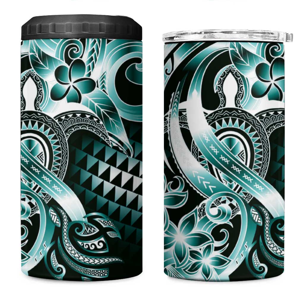 Aloha Turquoise Tribal Honu Tattoo 4 in 1 Can Cooler Tumbler LT9 One Size: 16 oz Turquoise - Polynesian Pride