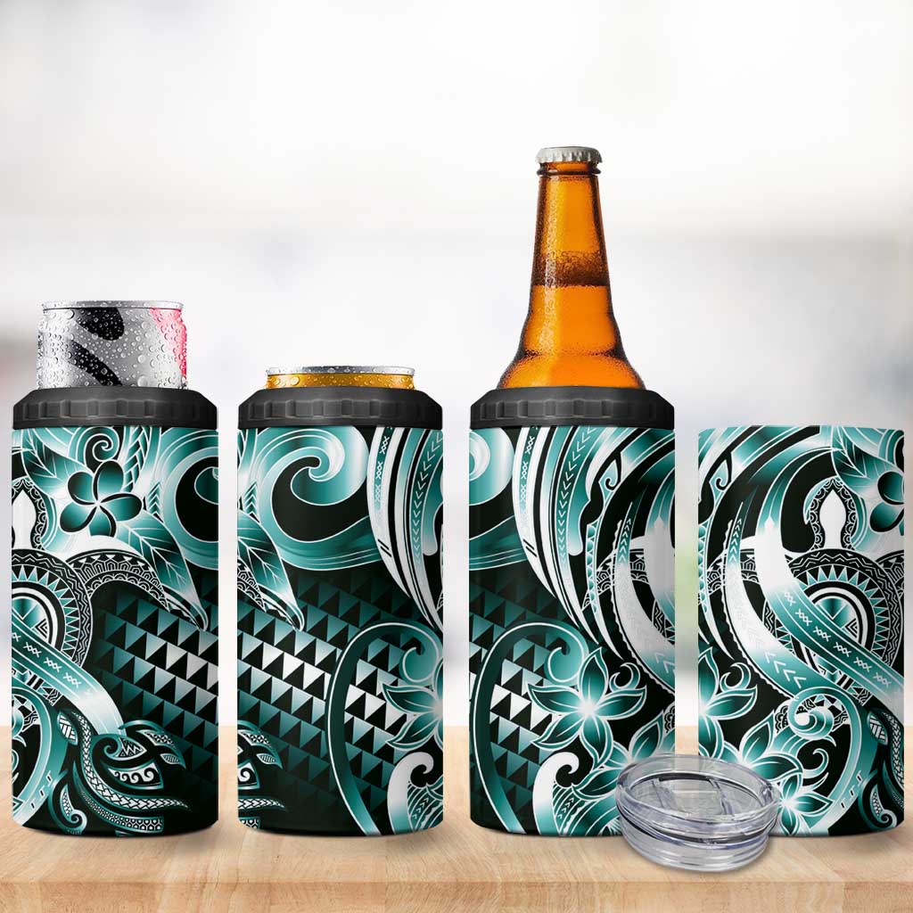 Aloha Turquoise Tribal Honu Tattoo 4 in 1 Can Cooler Tumbler LT9 - Polynesian Pride