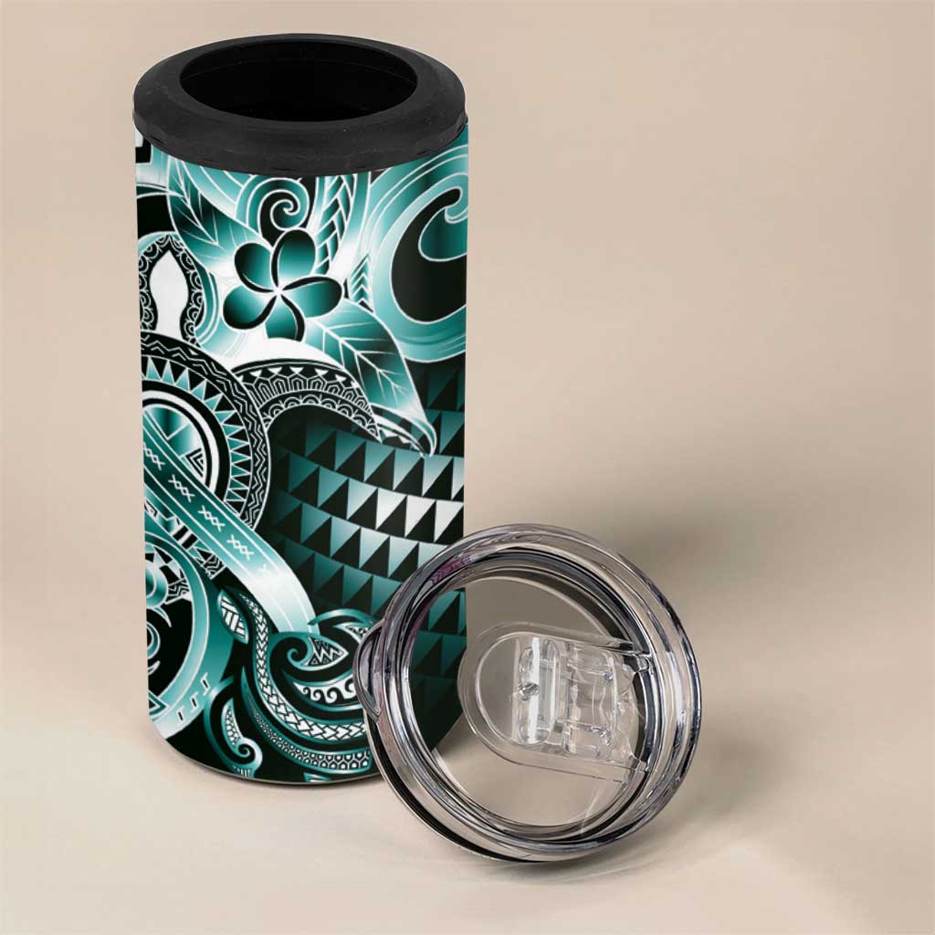 Aloha Turquoise Tribal Honu Tattoo 4 in 1 Can Cooler Tumbler LT9 - Polynesian Pride