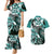 Aloha Turquoise Tribal Honu Tattoo Couples Matching Mermaid Dress and Hawaiian Shirt