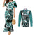 Aloha Turquoise Tribal Honu Tattoo Couples Matching Mermaid Dress and Long Sleeve Button Shirt