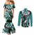 Aloha Turquoise Tribal Honu Tattoo Couples Matching Mermaid Dress and Long Sleeve Button Shirt