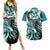 Aloha Turquoise Tribal Honu Tattoo Couples Matching Summer Maxi Dress and Hawaiian Shirt