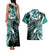 Aloha Turquoise Tribal Honu Tattoo Couples Matching Tank Maxi Dress and Hawaiian Shirt