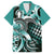 Aloha Turquoise Tribal Honu Tattoo Family Matching Off Shoulder Short Dress and Hawaiian Shirt