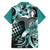 Aloha Turquoise Tribal Honu Tattoo Family Matching Off Shoulder Short Dress and Hawaiian Shirt