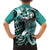 Aloha Turquoise Tribal Honu Tattoo Family Matching Short Sleeve Bodycon Dress and Hawaiian Shirt