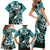 Aloha Turquoise Tribal Honu Tattoo Family Matching Short Sleeve Bodycon Dress and Hawaiian Shirt