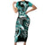 Aloha Turquoise Tribal Honu Tattoo Family Matching Short Sleeve Bodycon Dress and Hawaiian Shirt