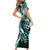 Aloha Turquoise Tribal Honu Tattoo Family Matching Short Sleeve Bodycon Dress and Hawaiian Shirt