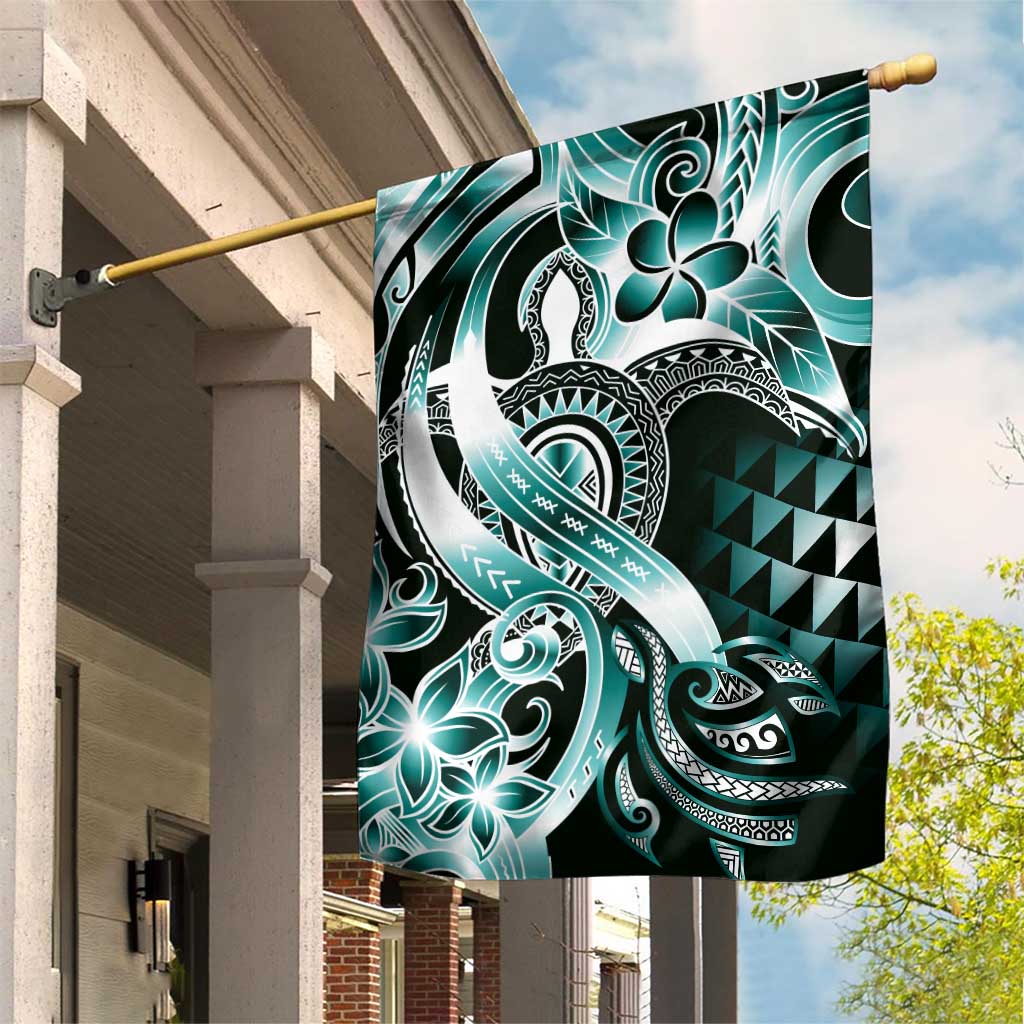Aloha Turquoise Tribal Honu Tattoo Garden Flag LT9 House Flag Turquoise - Polynesian Pride