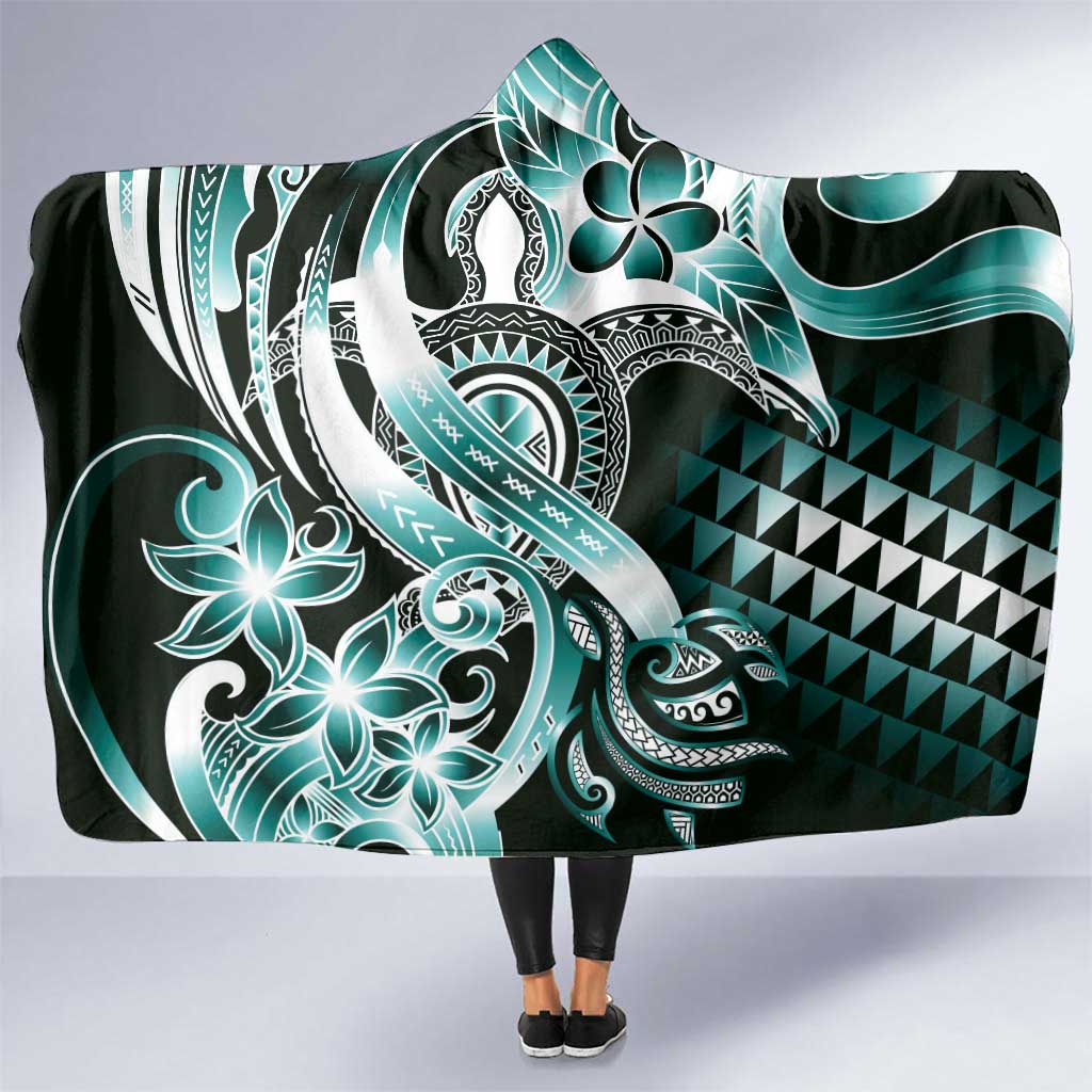 Aloha Turquoise Tribal Honu Tattoo Hooded Blanket LT9 One Size Turquoise - Polynesian Pride