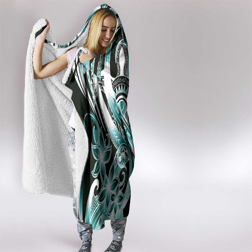 Aloha Turquoise Tribal Honu Tattoo Hooded Blanket LT9 - Polynesian Pride