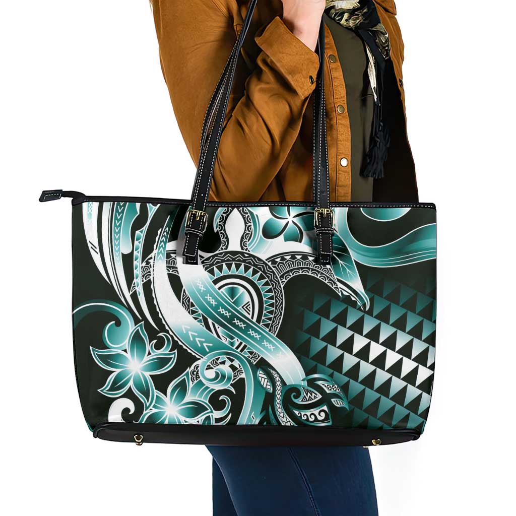 Aloha Turquoise Tribal Honu Tattoo Leather Tote Bag LT9 - Polynesian Pride