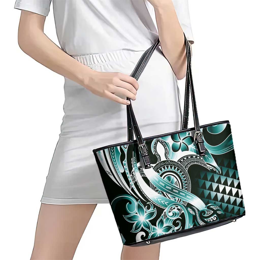 Aloha Turquoise Tribal Honu Tattoo Leather Tote Bag LT9 - Polynesian Pride