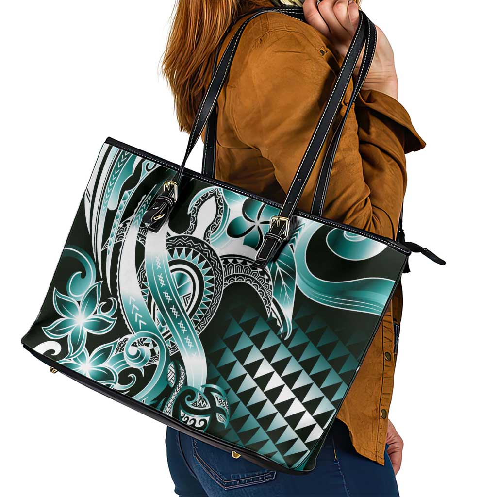 Aloha Turquoise Tribal Honu Tattoo Leather Tote Bag LT9 - Polynesian Pride