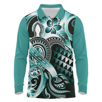 Aloha Turquoise Tribal Honu Tattoo Long Sleeve Polo Shirt