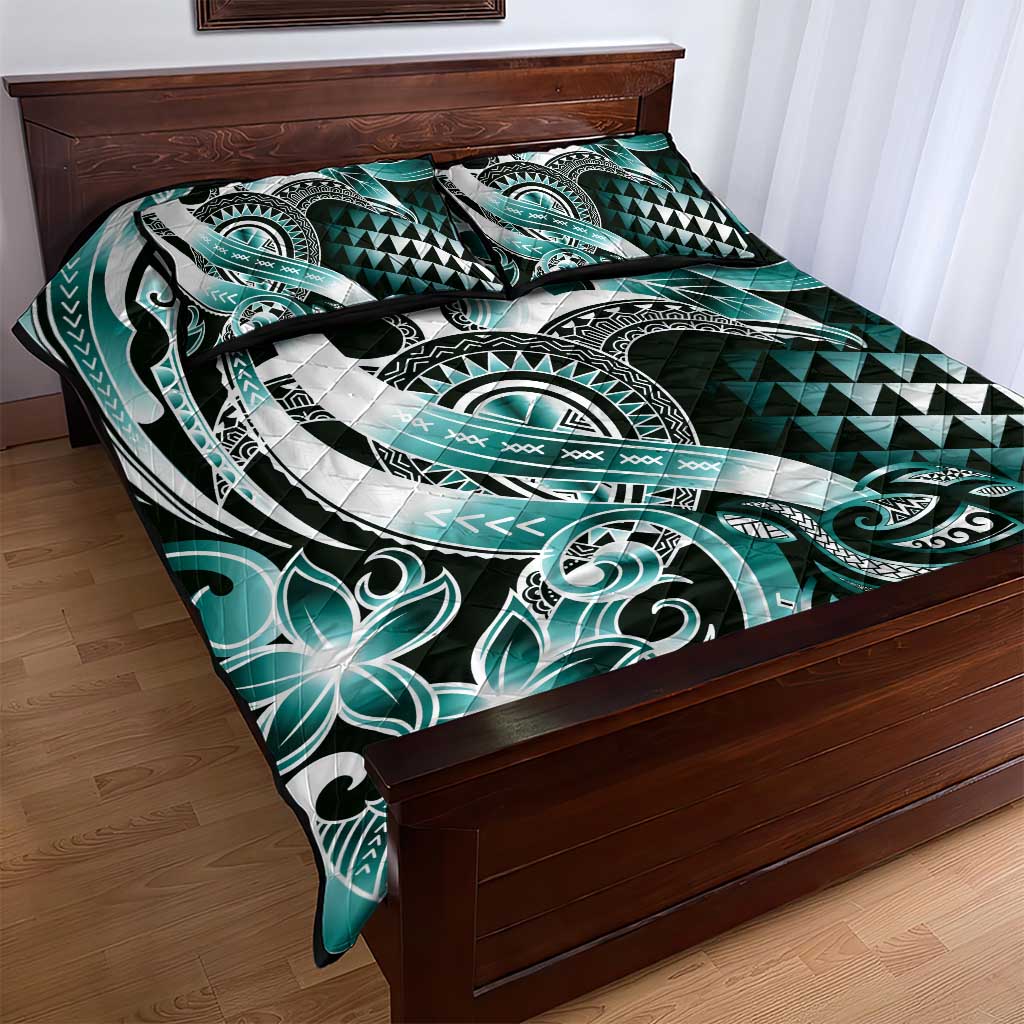 Aloha Turquoise Tribal Honu Tattoo Quilt Bed Set LT9 - Polynesian Pride