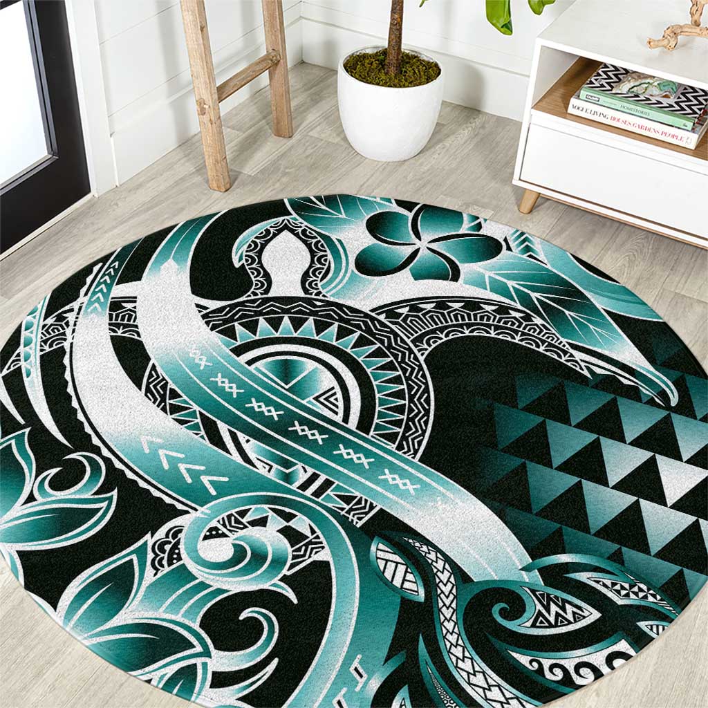 Aloha Turquoise Tribal Honu Tattoo Round Carpet